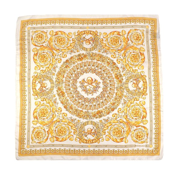 Versace Unisex Medusa Baroque Skull Print Silk Scarf White Gold - Picture 1 of 3